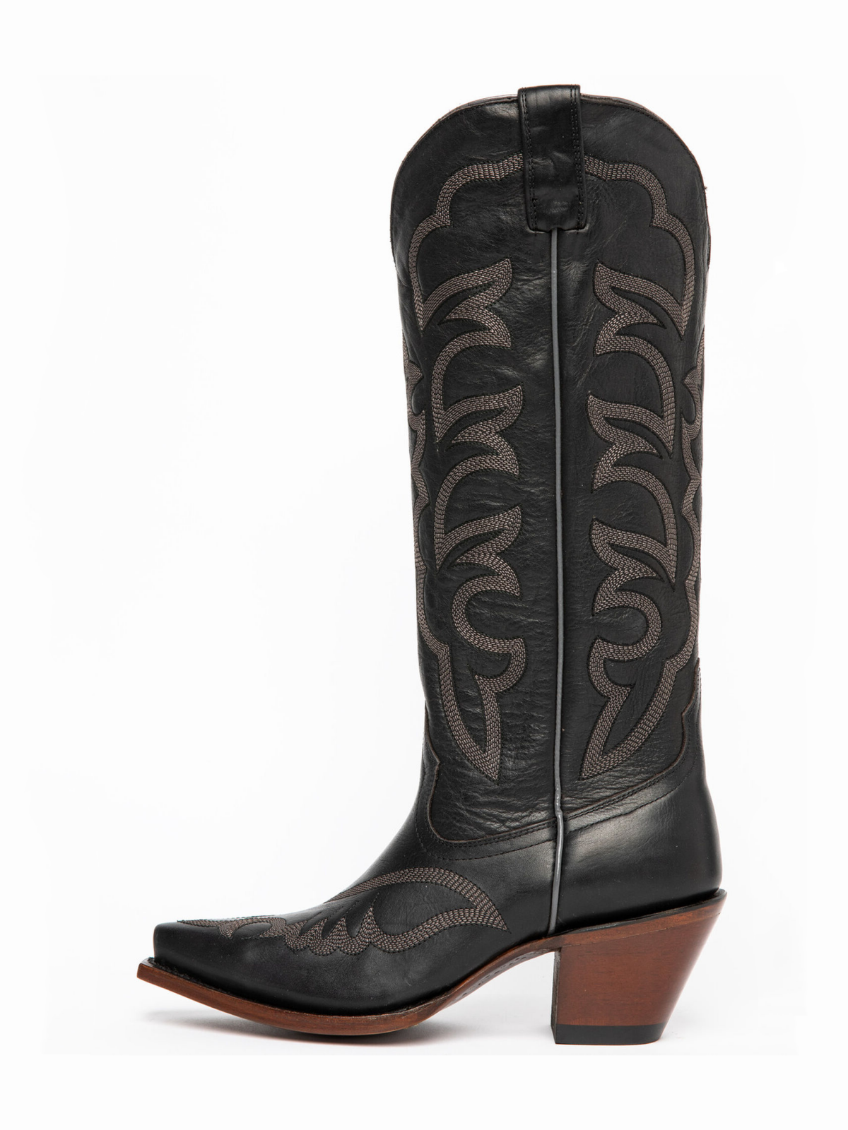 Black Embroidery Snip-Toe Tall Wide Mid Calf Cowgirl Boots For Women