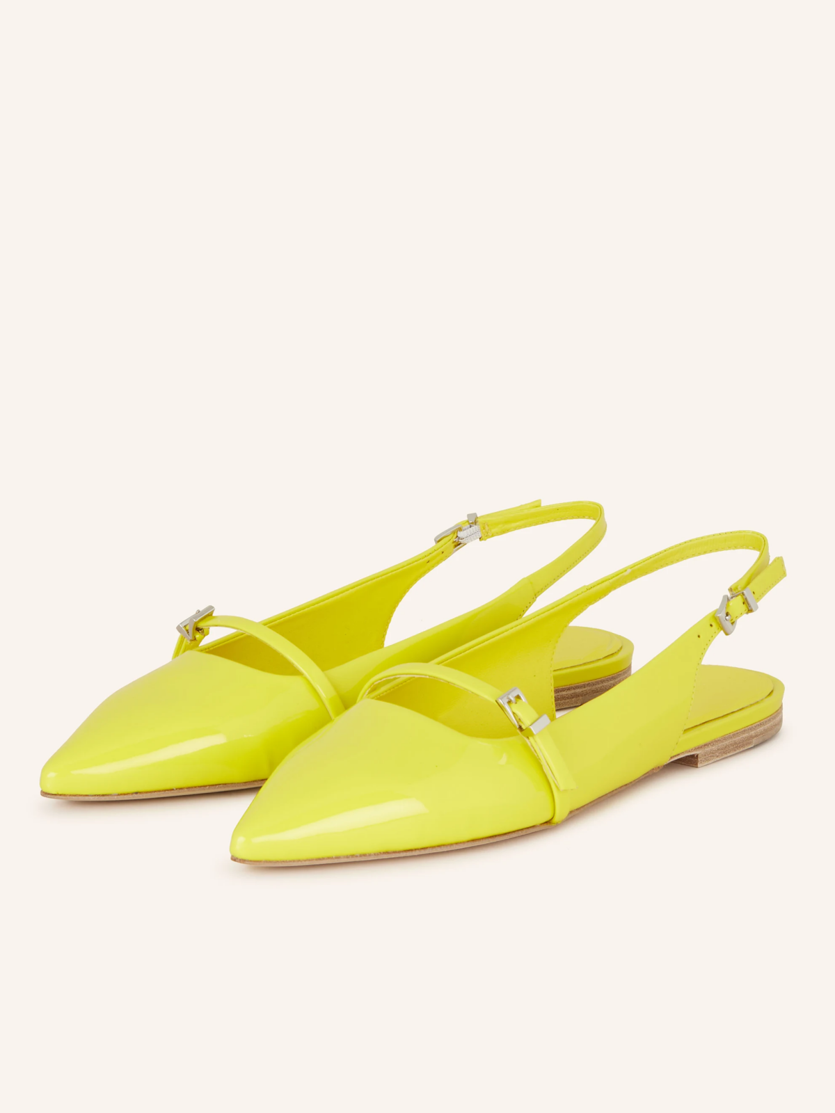 Glossy Yellow Patent Pointy Buckled Strappy Slingback Ballet Flats