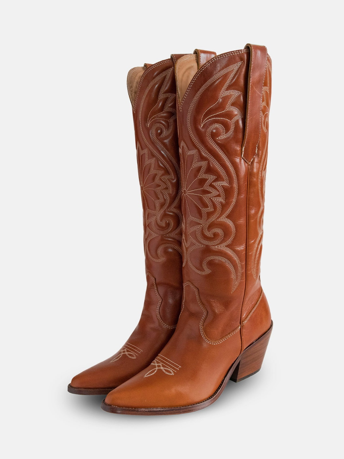 Fancy Embroidery Snip-Toe Wide Mid Calf Cowgirl Boots - Camel