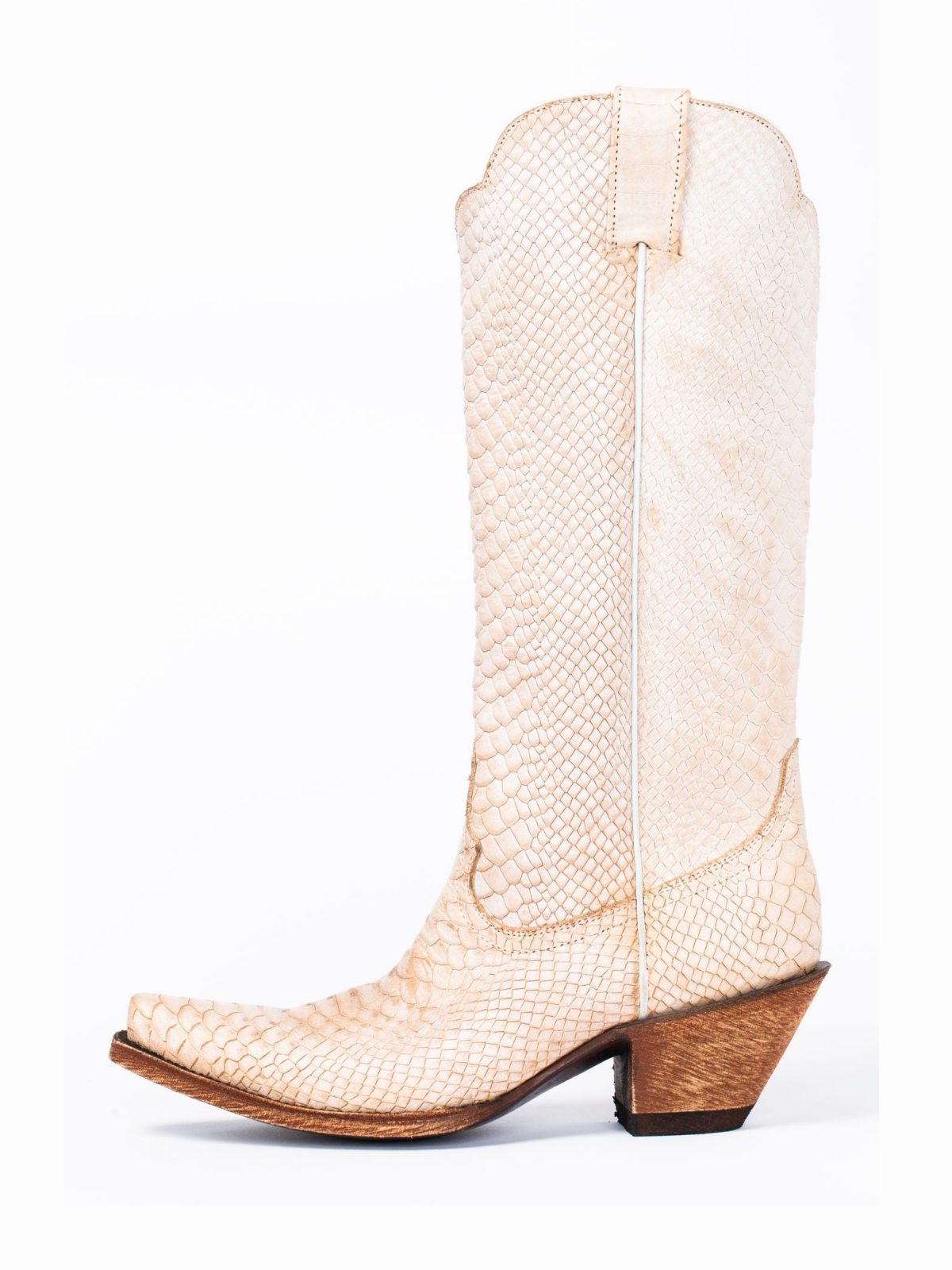 Ivory Snakeskin Snip-Toe Wide Mid Calf Tall Cowgirl Boots