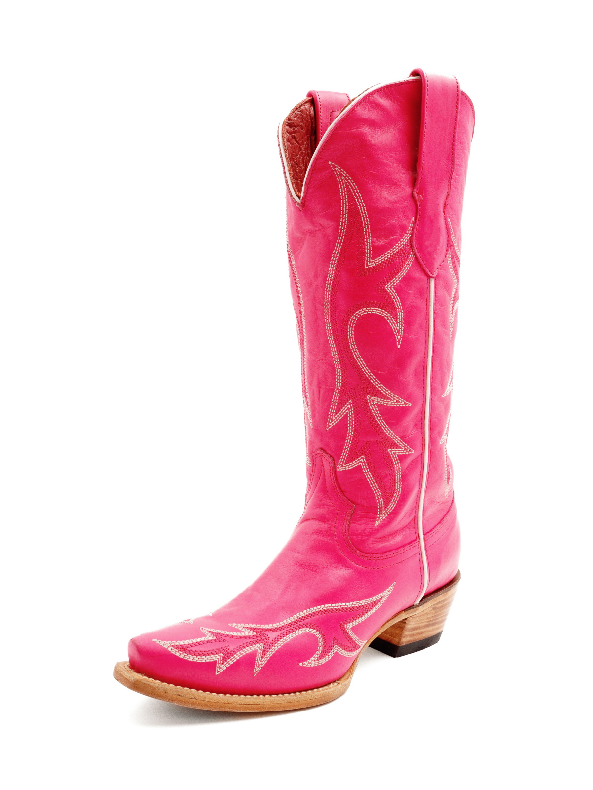 Pink Snip-Toe Embroidery Wide Mid Calf Western Boots Cowgirl Tall Boots