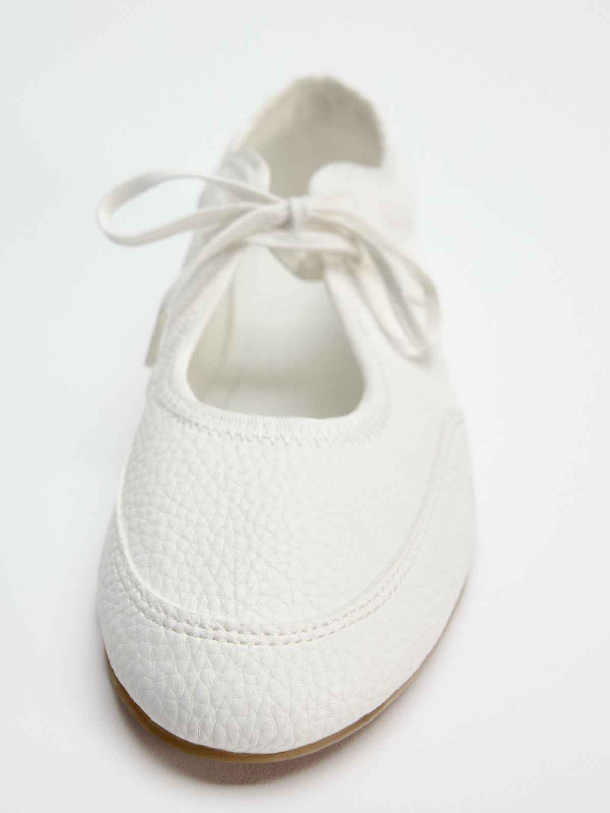 White Round-Toe Lace-Up Ballet Flats