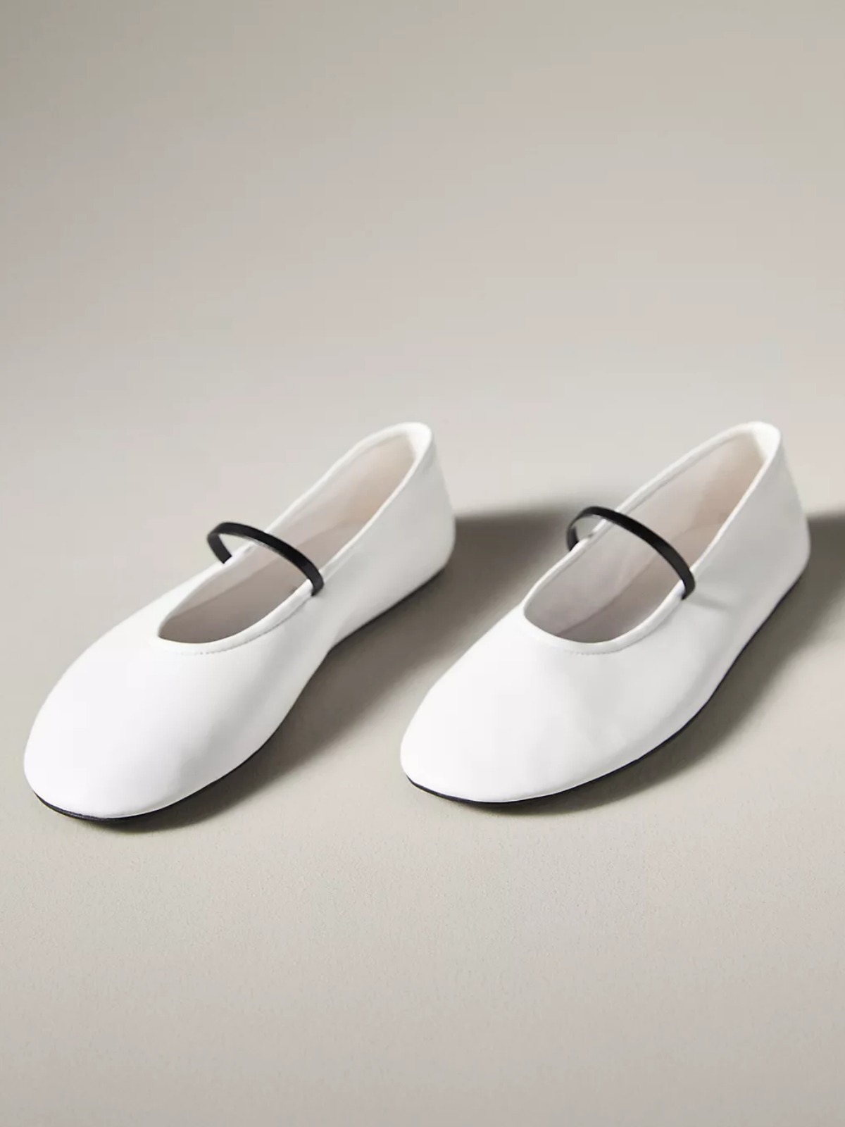 White Square-Toe Elastic Strap Ballet Flats