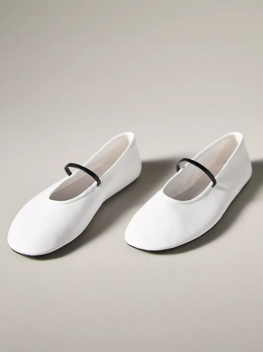 White Square-Toe Elastic Strap Ballet Flats