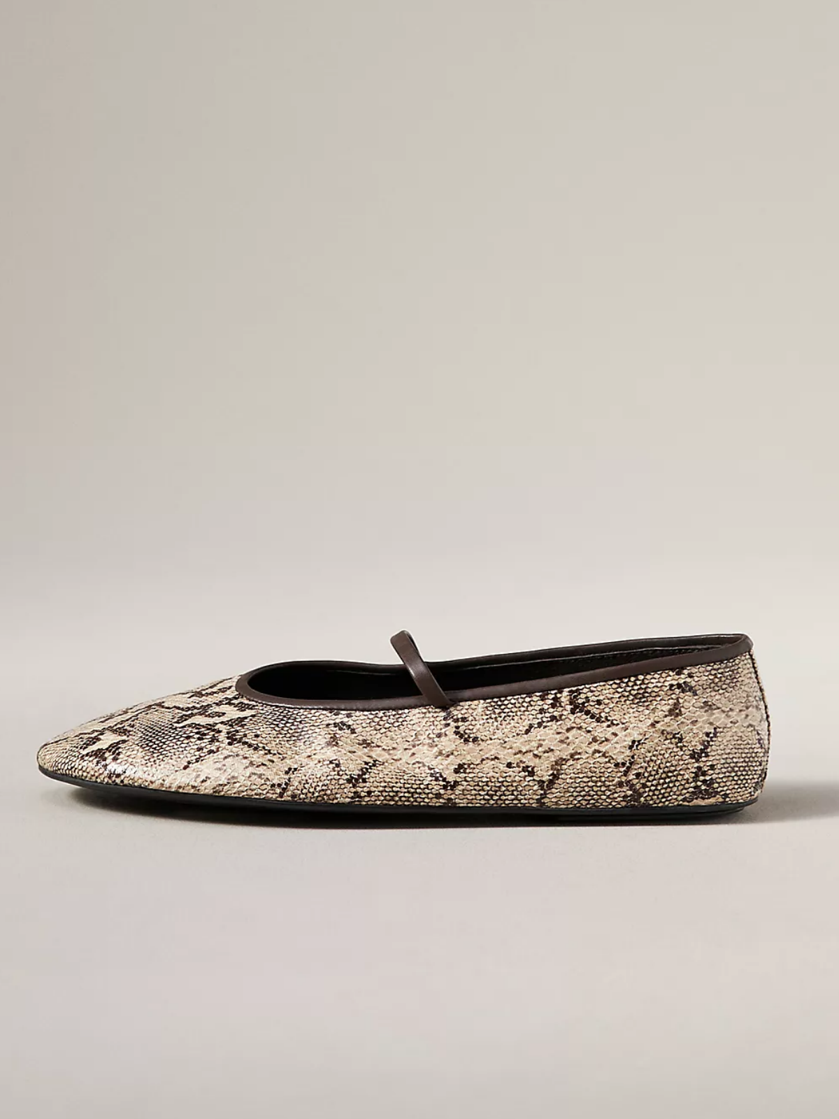 Snakeskin Square-Toe Elastic Strap Ballet Flats