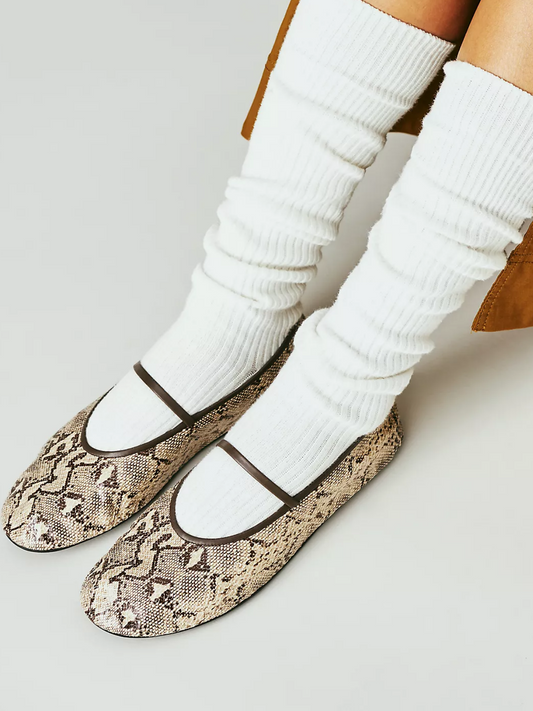 Snakeskin Square-Toe Elastic Strap Ballet Flats