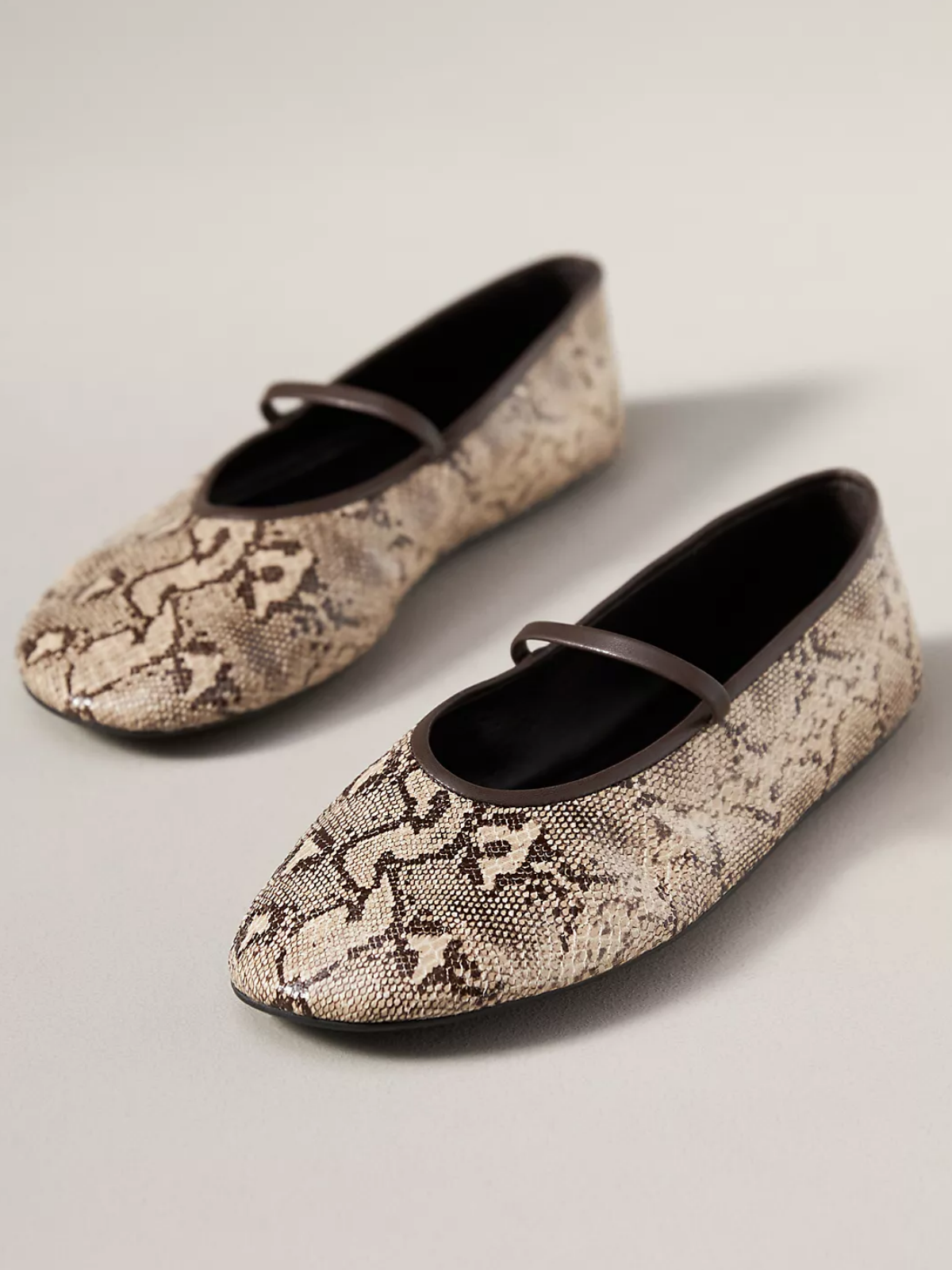 Snakeskin Square-Toe Elastic Strap Ballet Flats