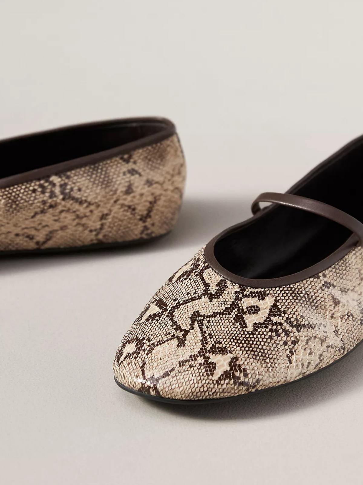 Snakeskin Square-Toe Elastic Strap Ballet Flats