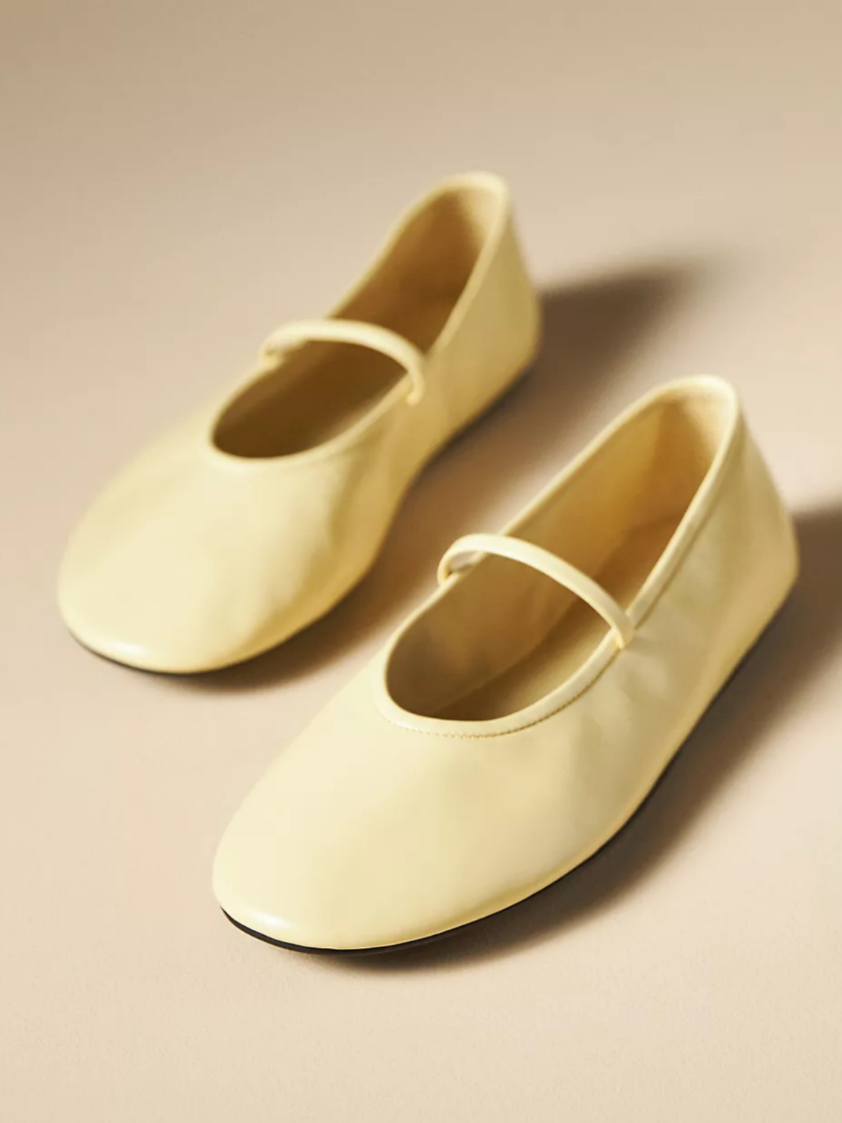 Yellow Round Toe Ballet Flats Mary Janes With Elastic Strap