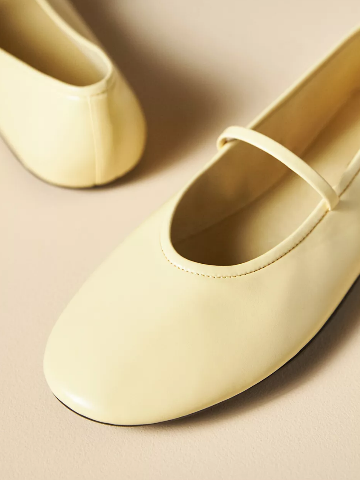 Yellow Round Toe Ballet Flats Mary Janes With Elastic Strap