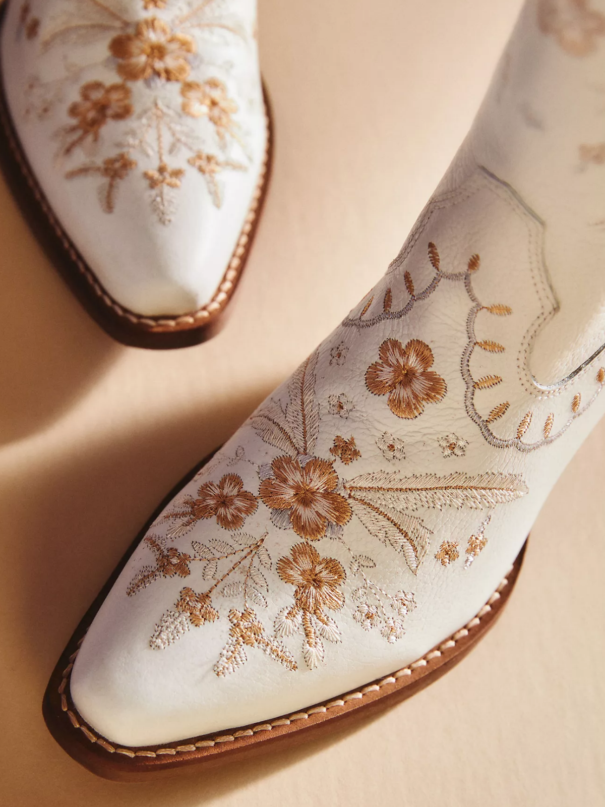 Ivory Snip-Toe Colorful Floral Embroidery Wide Mid Calf Cowgirl Boots