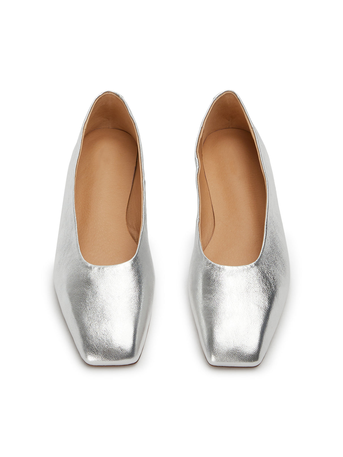 Metallic Silver Shimmer Vegan Leather Ballet Flats With Square Toe