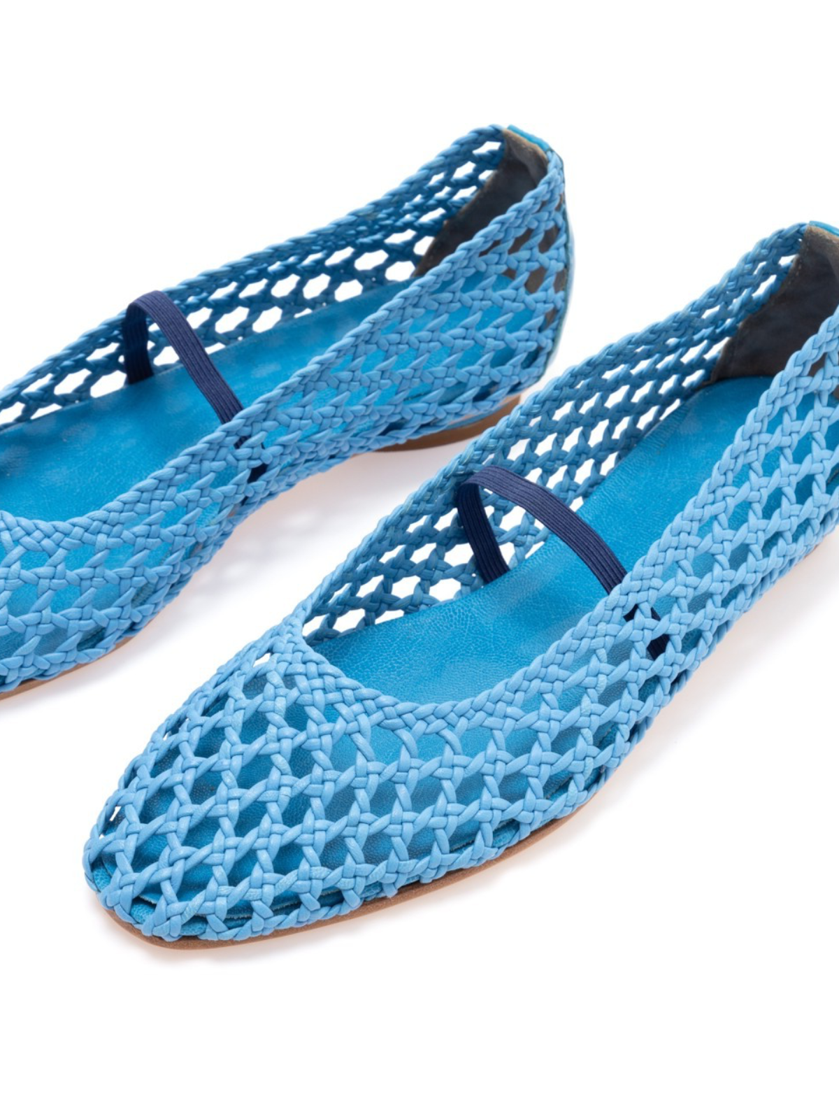 Woven Hollow-Out Square-Toe Ballet Flats Mary Janes In Sky Blue