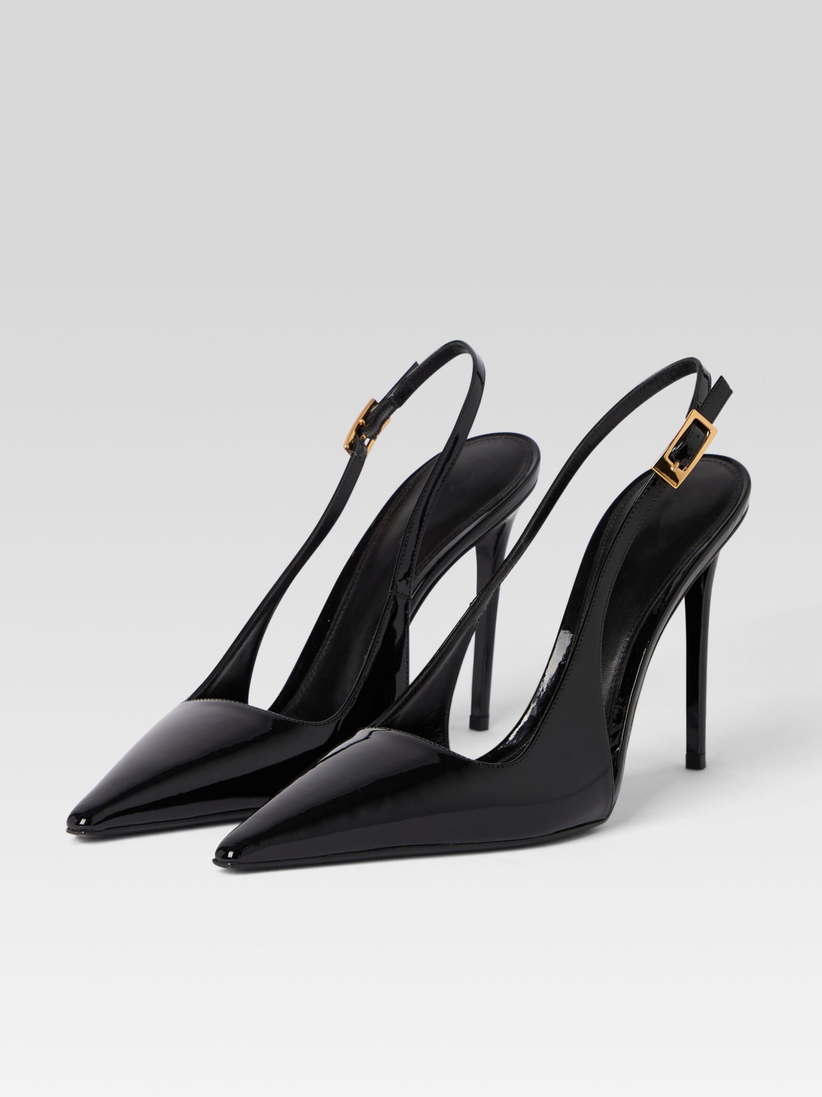 Patent Black Pointed-Toe Slingback High Heels