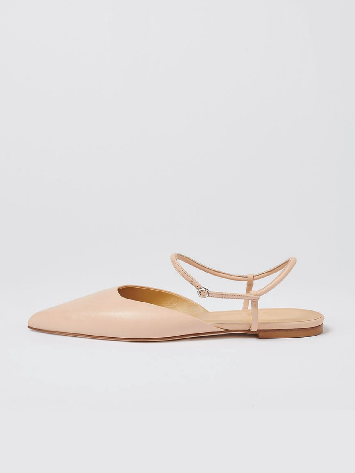 Light Peach Pointed-Toe Vegan Leather Flats With Ankle Strap