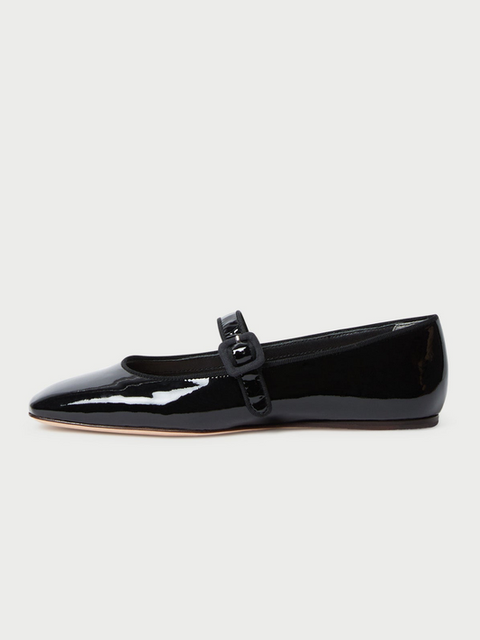 Patent Black Square-Toe Adjustable Bridge Strap Mary Janes Ballet Flats