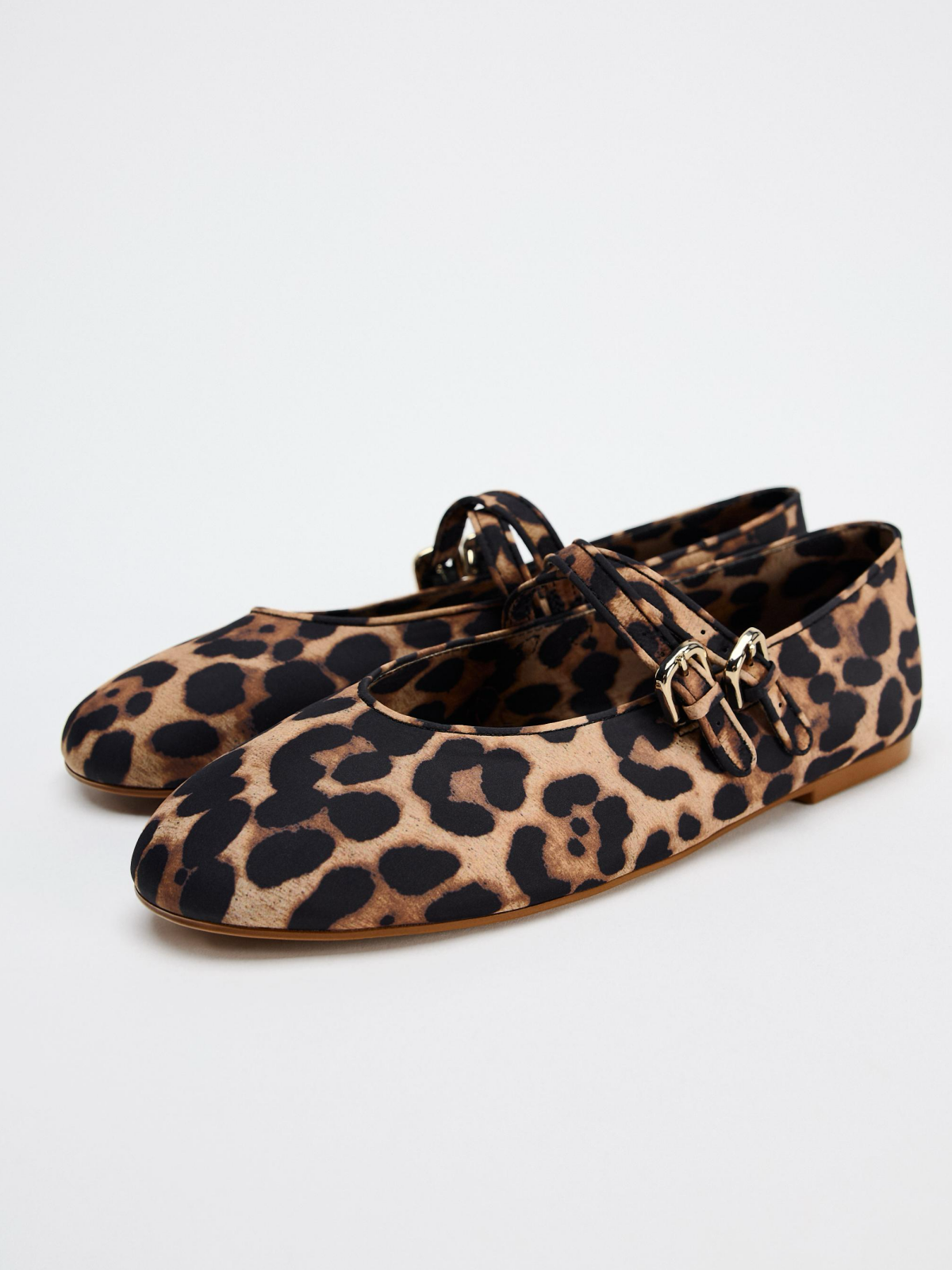 Leopard Printed Cloth Ballet Flats Mary Janes With Double Strap