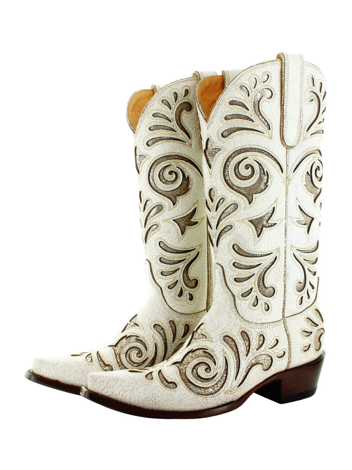 Boota 313 Distressed Bone Inlay With Glitter Wide Mid Calf Cowgirl Boots ...