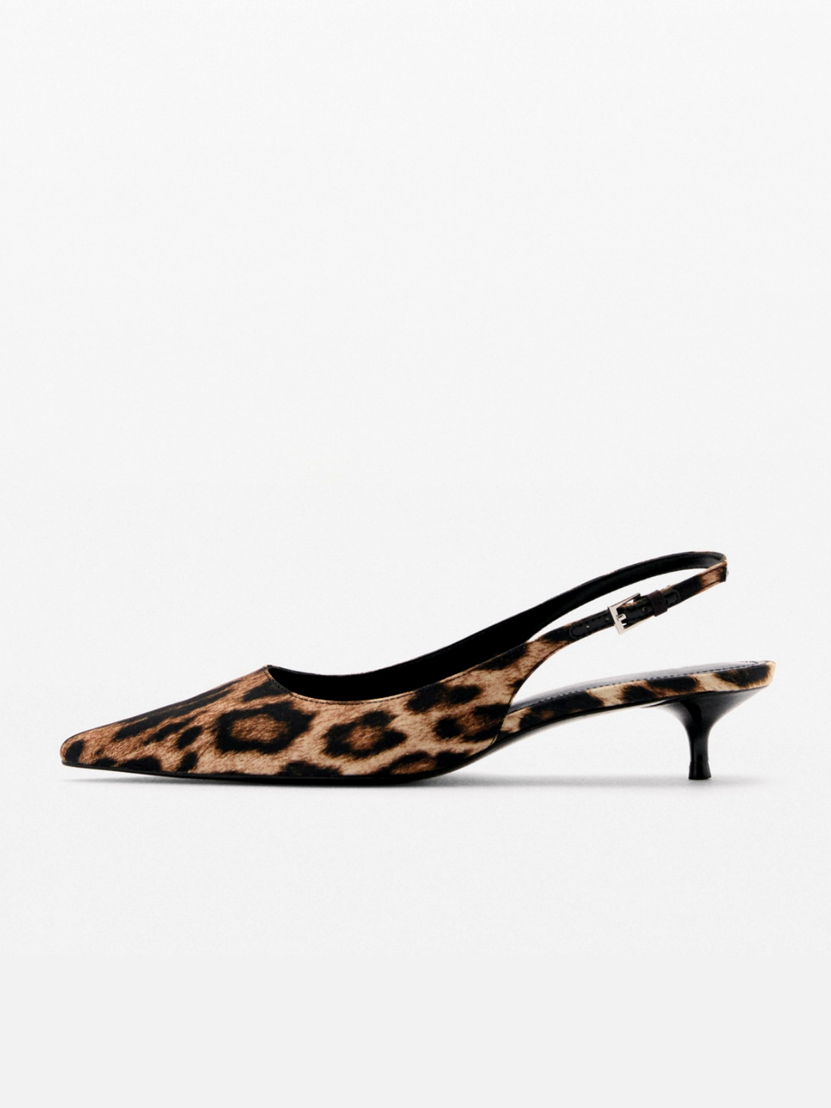 Leopard Faux Suede Pointed-Toe Slingback Buckle Kitten Heels