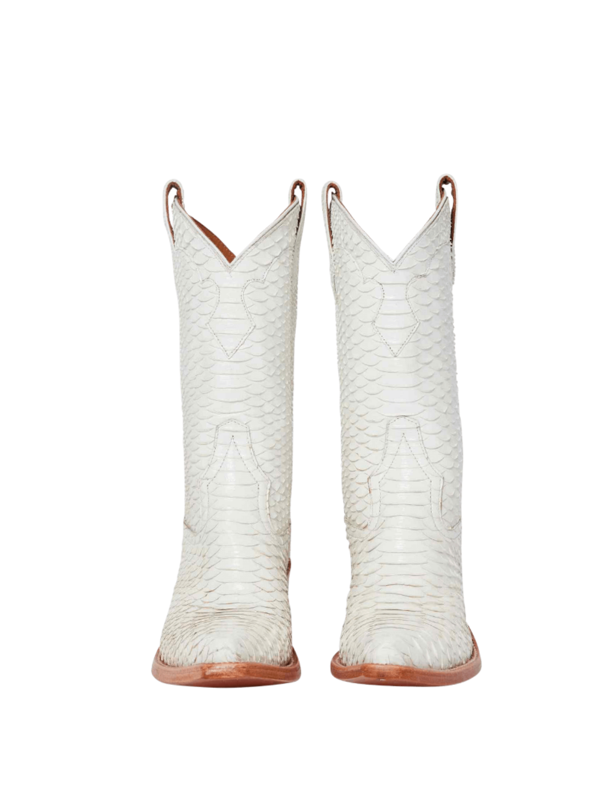 Snip-Toe Wide Mid Calf Cowgirl Boots - Ivory Snakeskin Vegan Leather