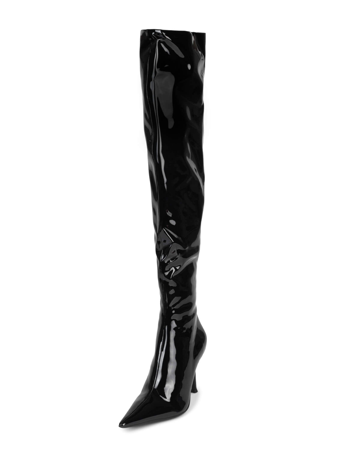 Black Patent Pointed-Toe Half-Zip Over-The-Knee Stiletto Boots