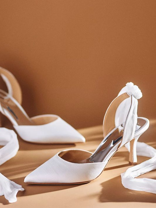 White Satin Pointed-Toe Slingback Pump High Heels