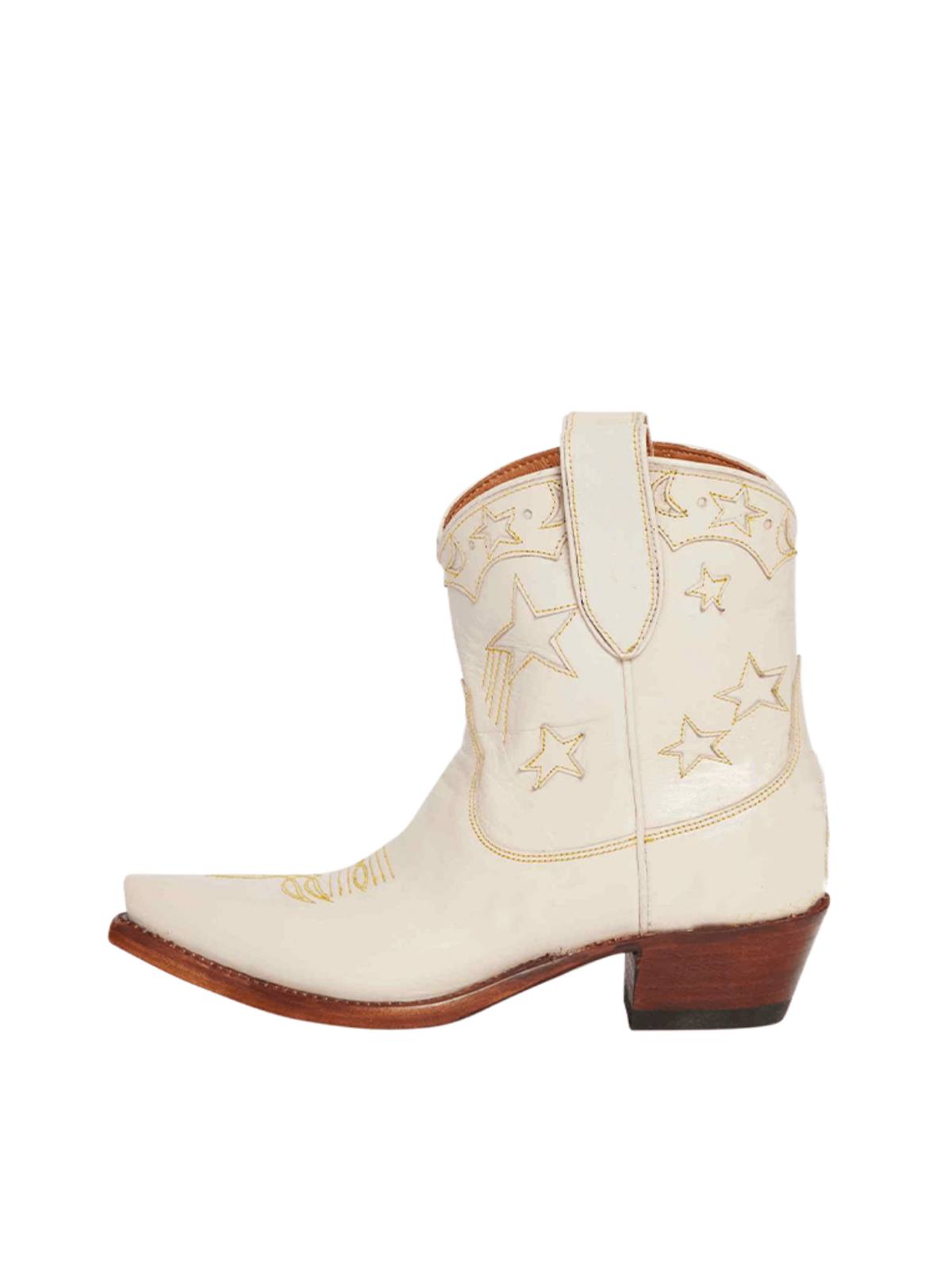 Cream Snip-Toe Cowgirl Western Ankle Booties With Star Inlay And Applique