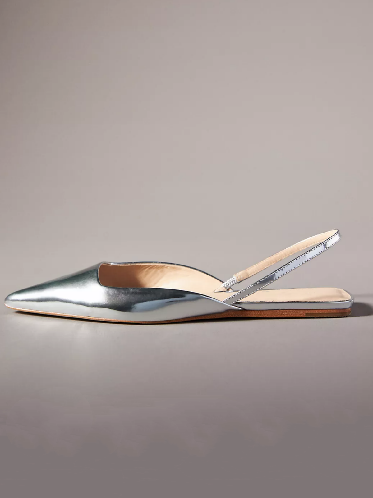 Metallic Silver Pointy Comfy Slingback Flats For Women