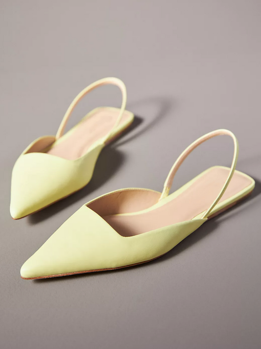 Yellow Vegan Leather Pointy Comfy Slingback Flats For Women