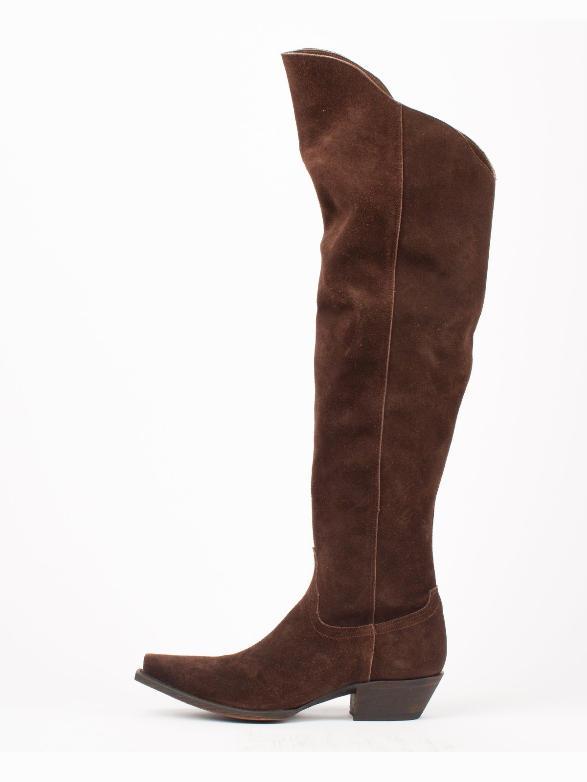 Tobacco Faux Suede Snip-Toe Scalloped Top Half-Zip Tall Knee High Cowgirl Boots