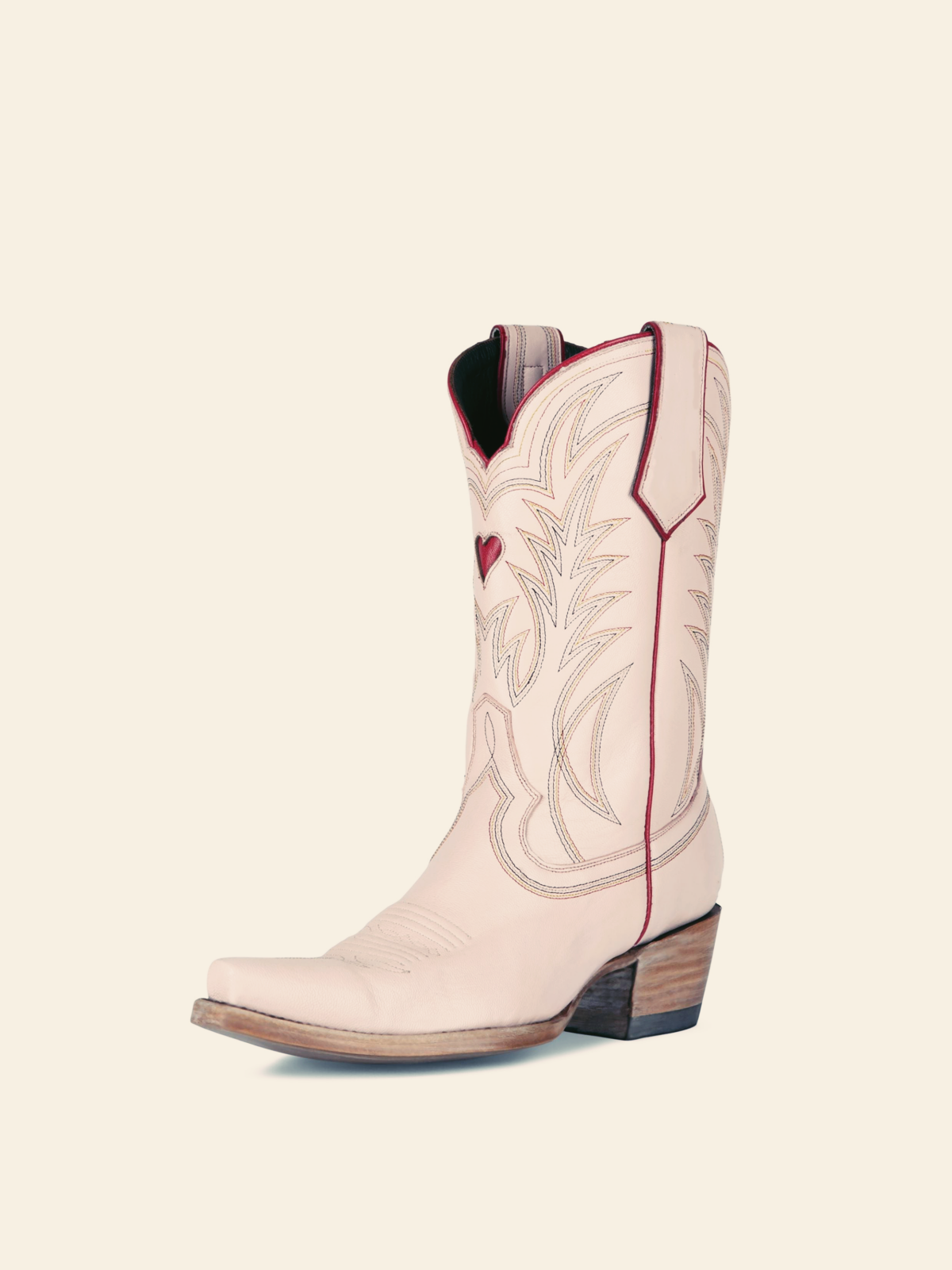 Light Pink Heart Inlay Embroidery Snip-Toe Wide Calf Cowgirl Boots