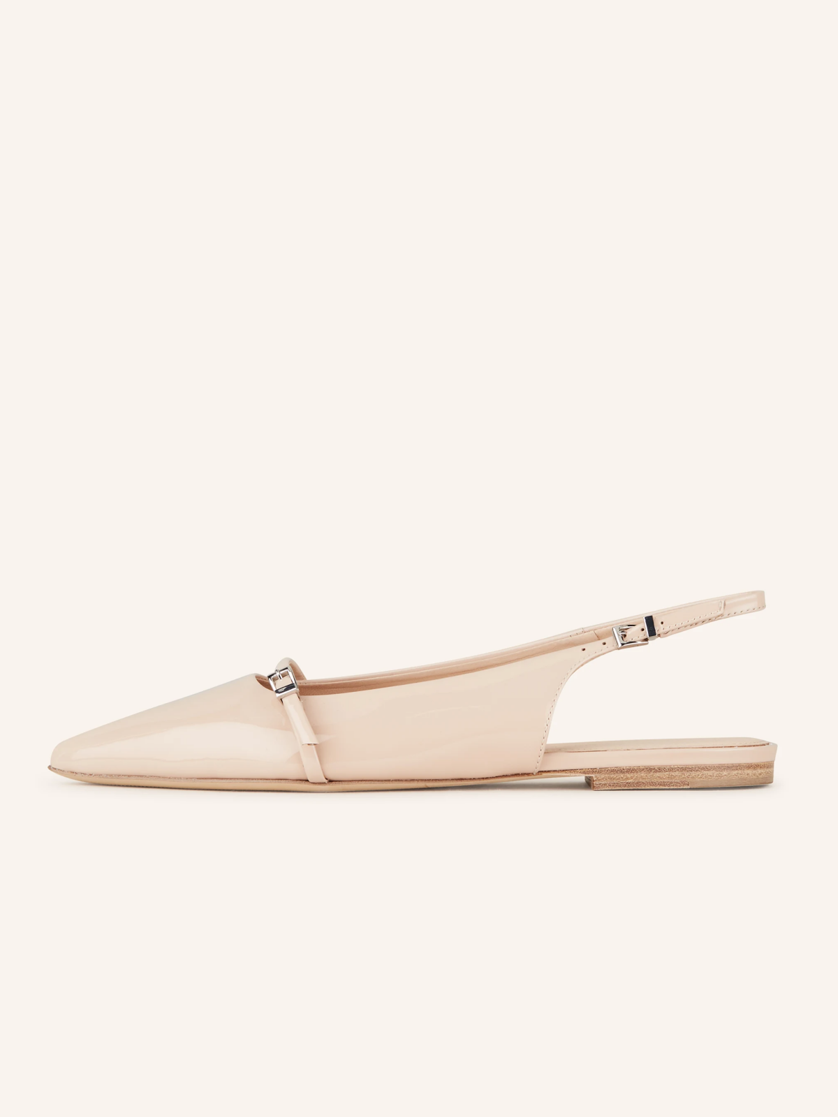 Glossy Nude Patent Pointy Buckled Strappy Slingback Ballet Flats