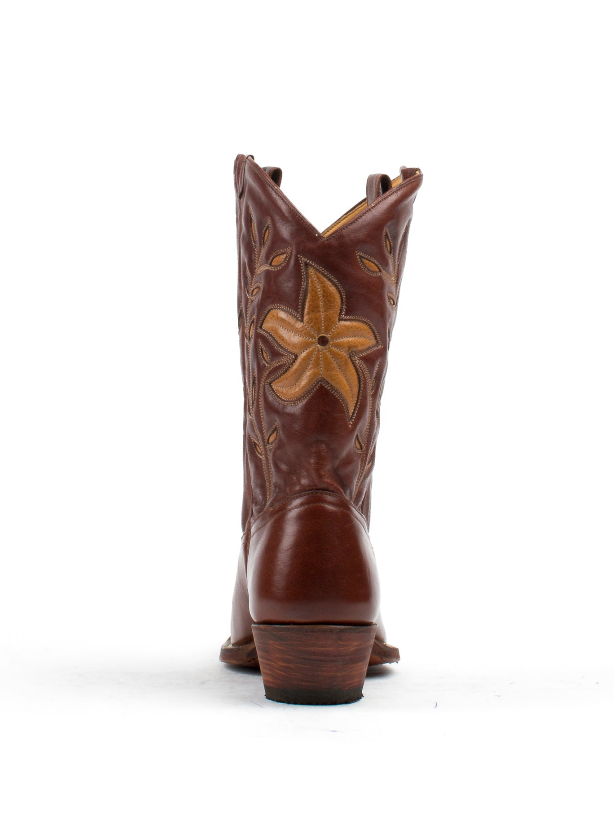 Dark Brown Snip-Toe Flower And Leaves Inlay Wide Mid Calf Cowgirl Boots