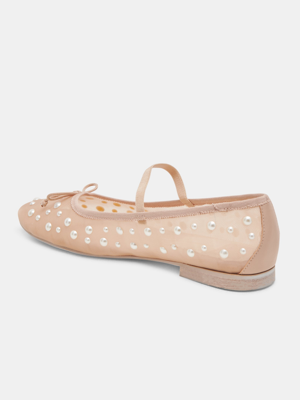 Blush Pink Bow Pearl Semi-Transparent Mesh Ballet Flats Mary Janes