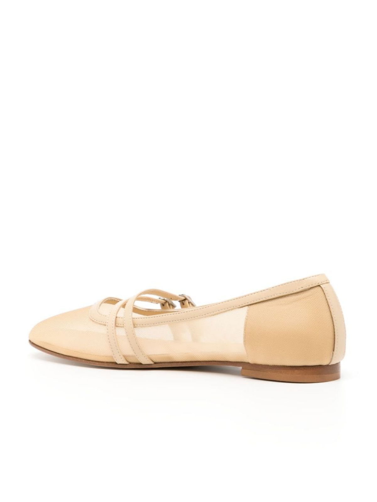 Nude Square Toe Semi-Transparent Mesh Ballet Flats With Double Buckled Strap