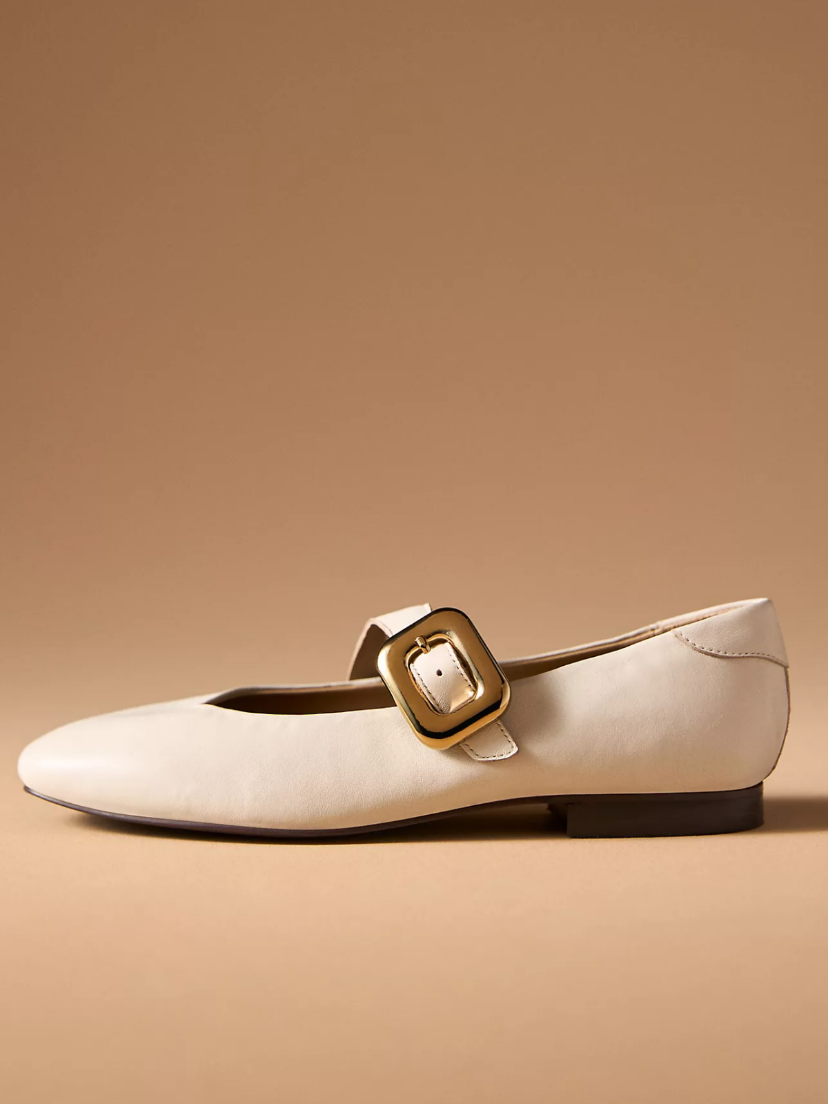 Ivory Square-Toe Ballet Wide Bridge Strap Flats