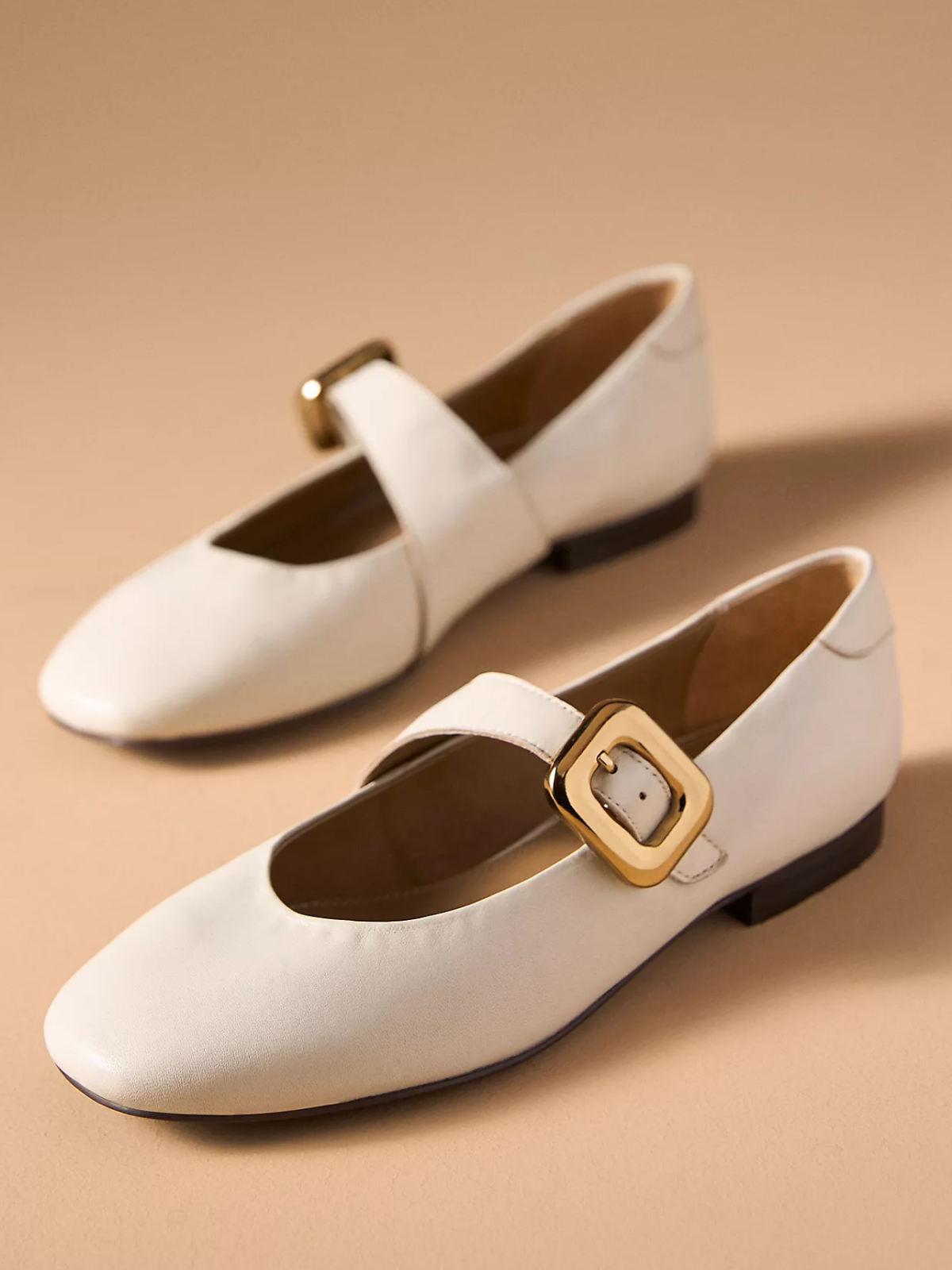 Ivory Square-Toe Ballet Wide Bridge Strap Flats