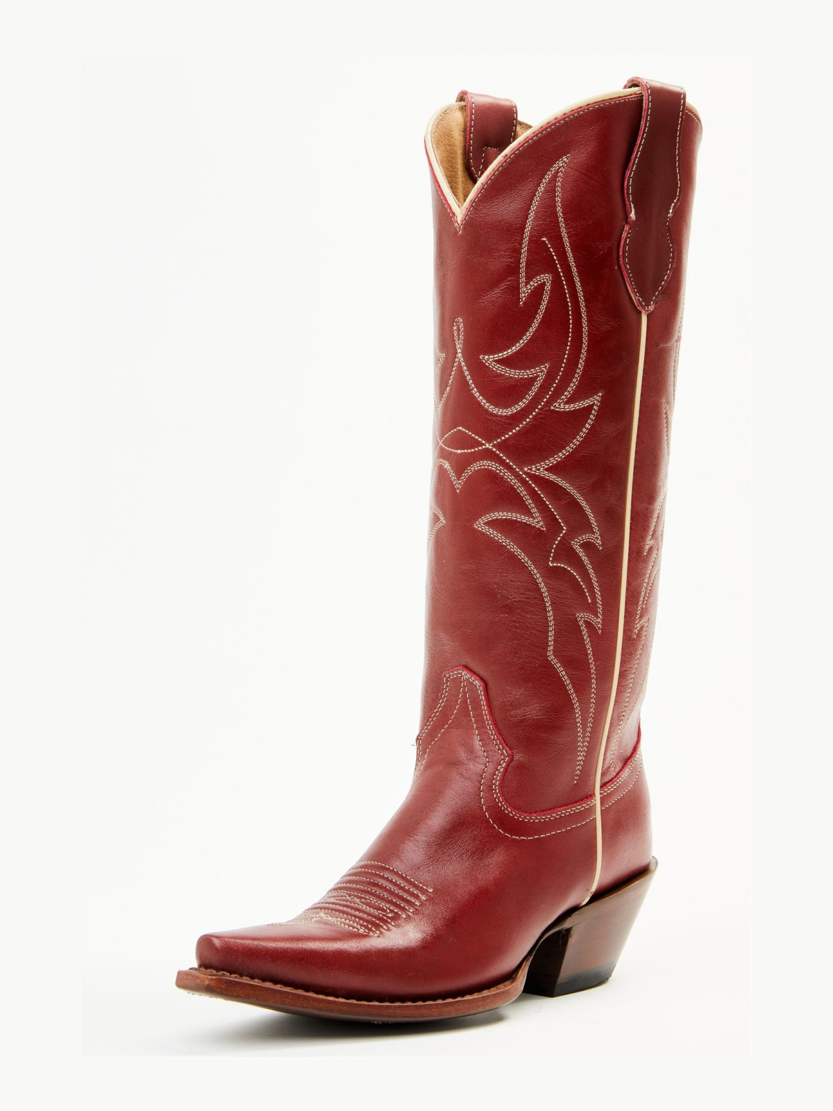 Brick Red Snip-Toe Embroidery Wide Mid Calf Tall Cowgirl Boots