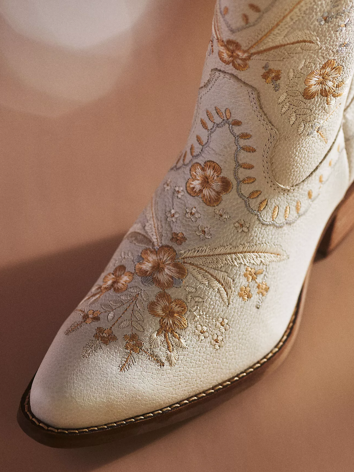 Colorful Floral Embroidery Snip-Toe Ankle Booties - Ivory