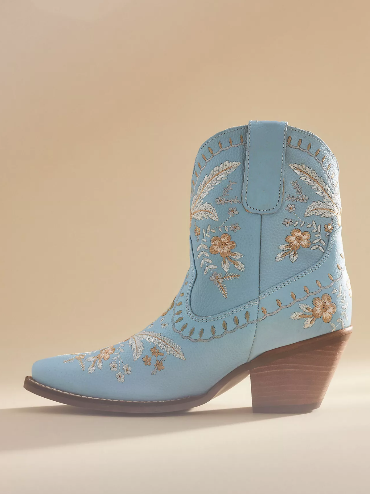 Colorful Floral Embroidery Snip-Toe Ankle Booties - Blue