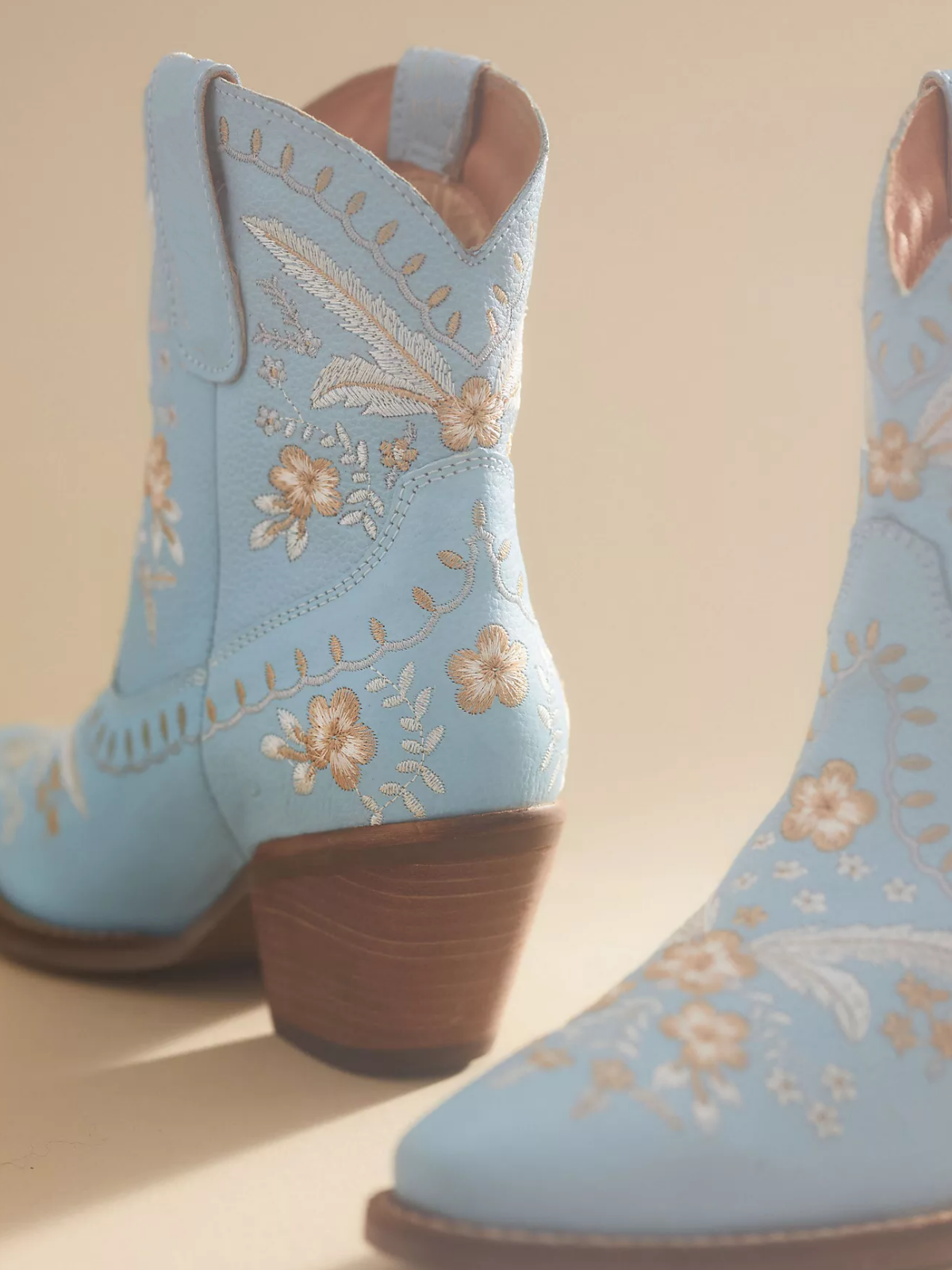 Colorful Floral Embroidery Snip-Toe Ankle Booties - Blue