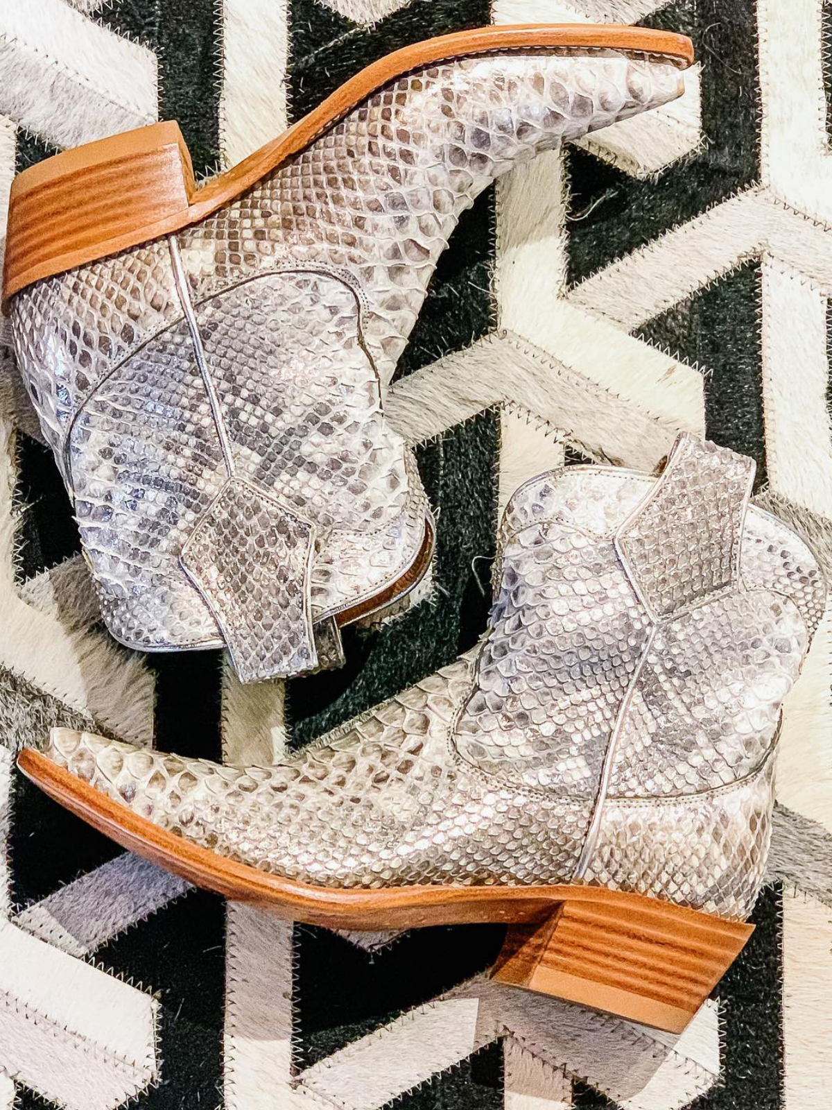 Silver Snakeskin Snip-Toe Cowgirl Ankle Booties