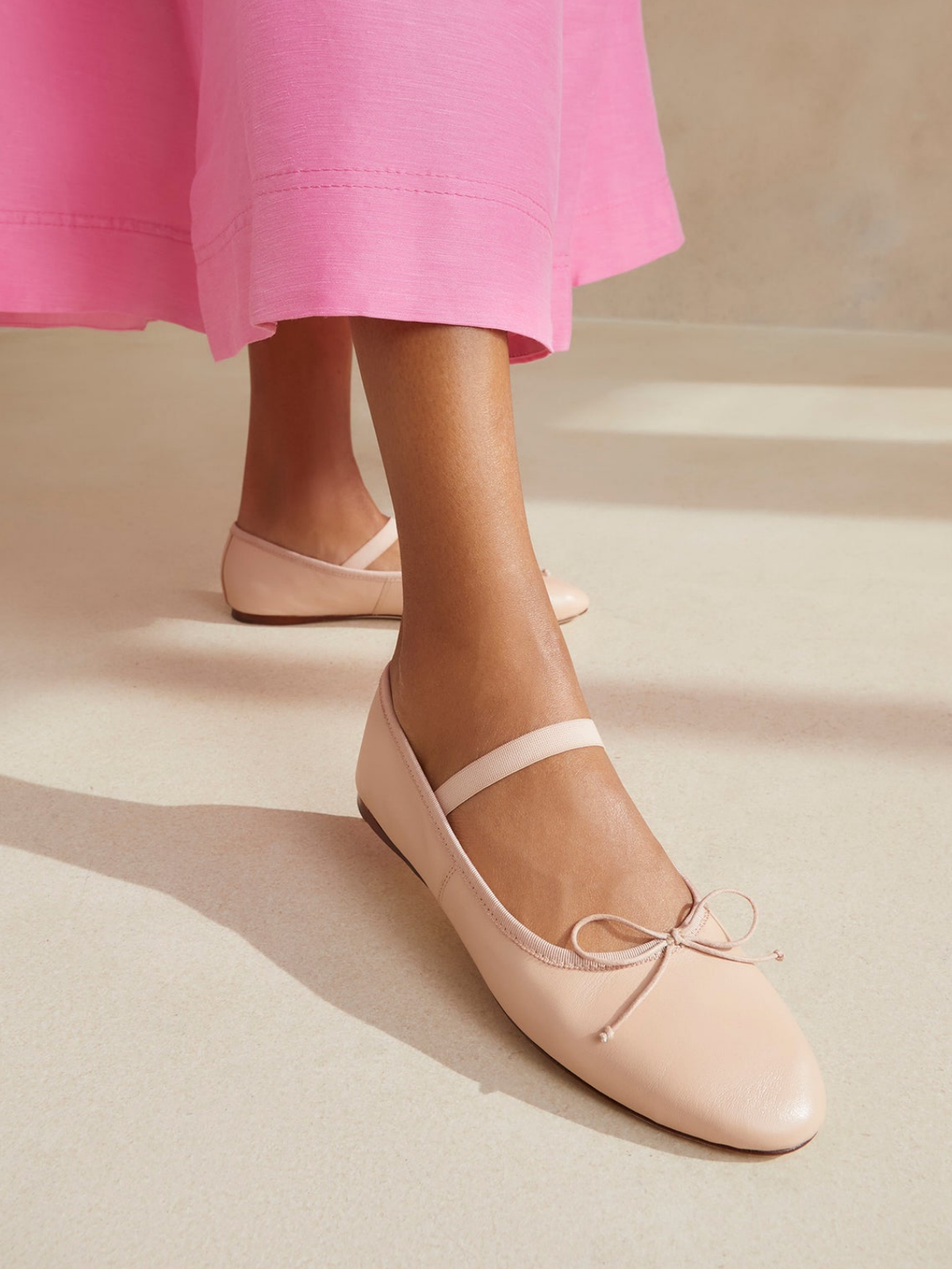 Blush Pink Bow Detail Vegan Leather Ballet Flats Mary Janes