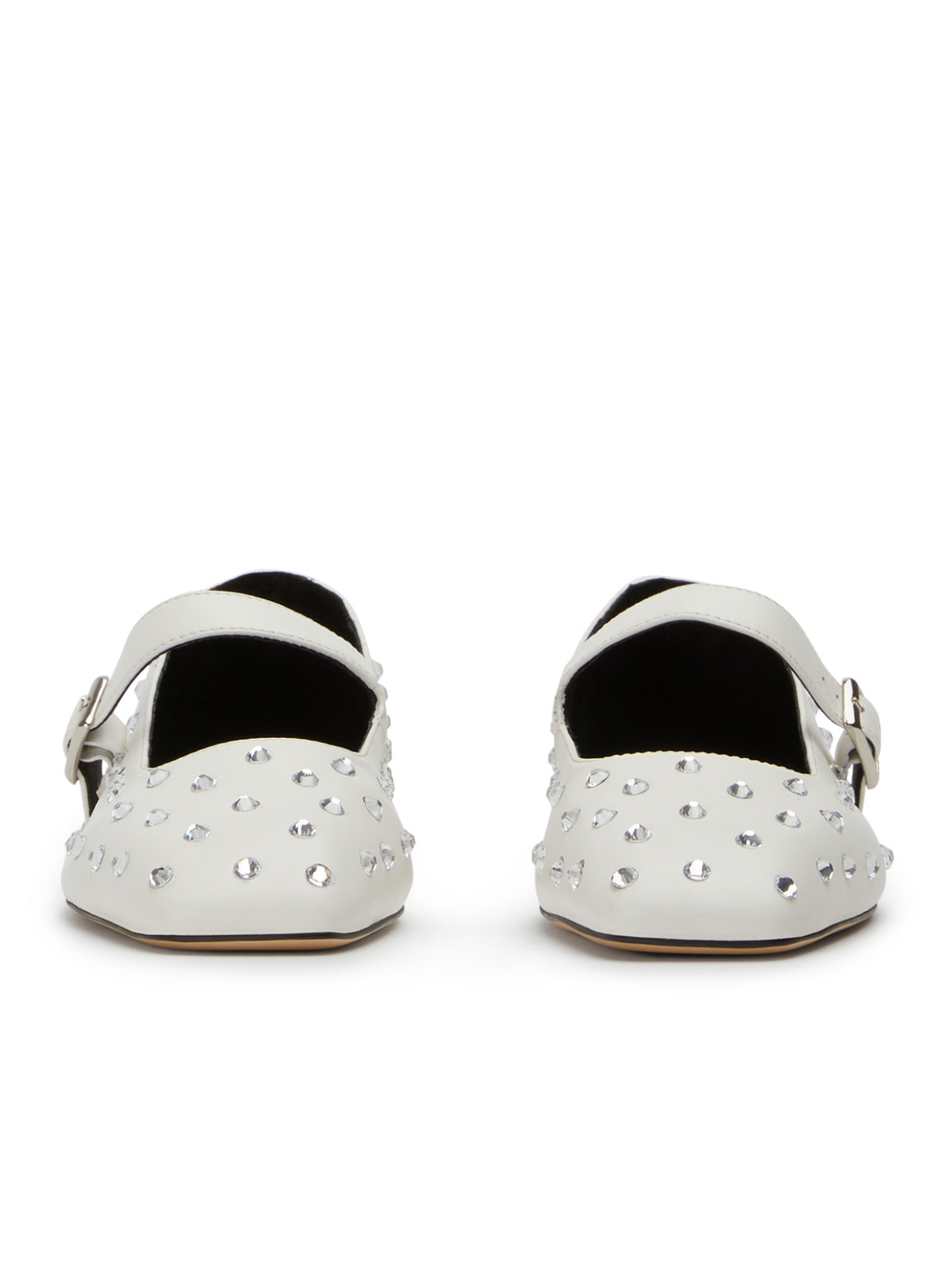 White Sparkle Rhinestone Square-Toe Ballet Flats Mary Janes With Buckled Strap