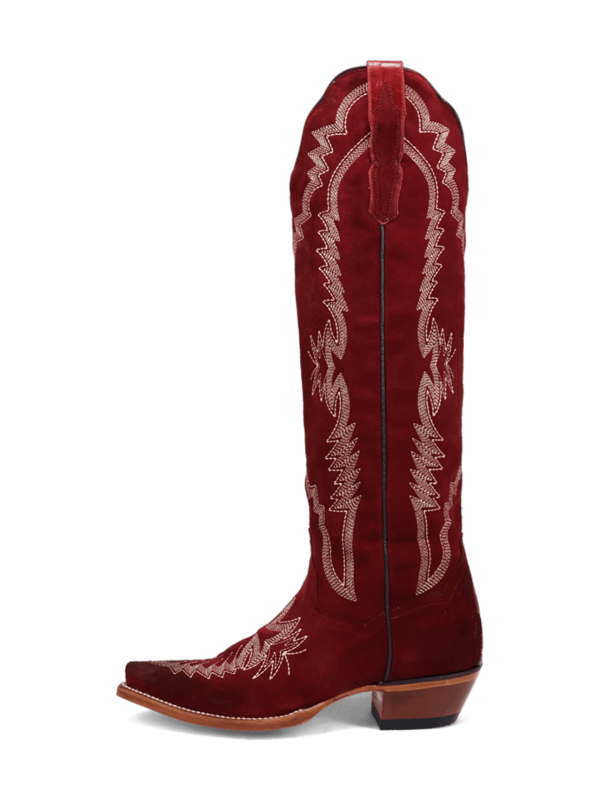 Red Embroidery Faux Suede Snip-Toe Zip Cowgirl Boots Knee High Tall Boots