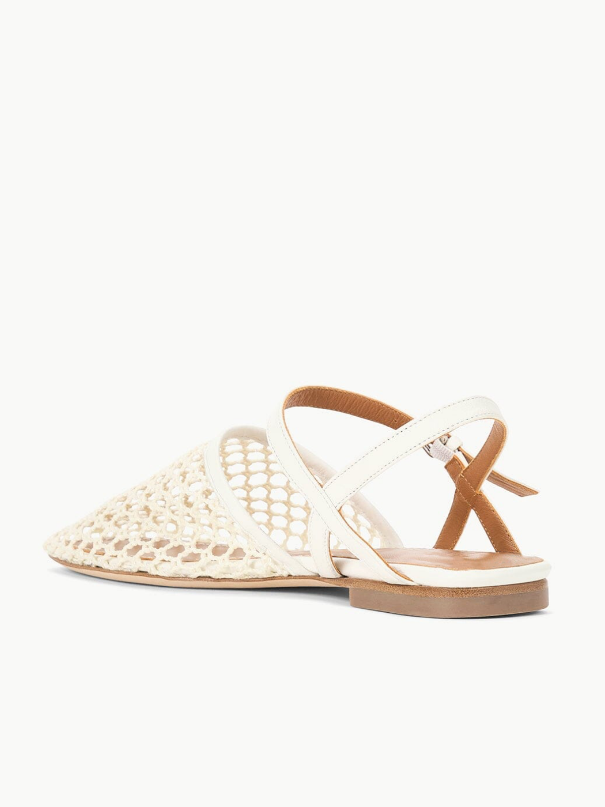 White Netting Square Toe Flats Sandals With Ankle Strap