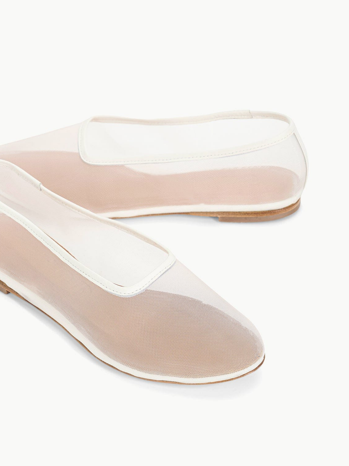 White Round-Toe Slip-On Mesh Ballet Flats