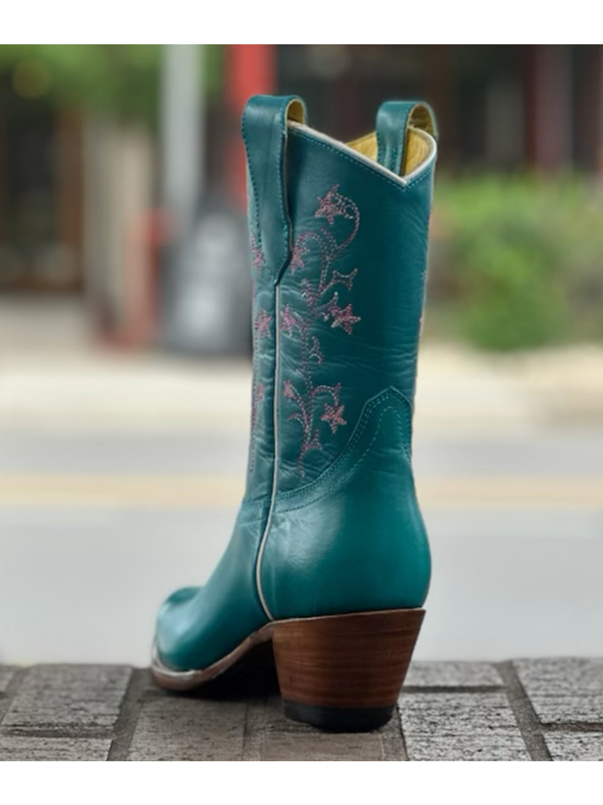 Tiffany Blue Pointed-Toe Star Embroidery Wide Mid Calf Cowgirl Boots