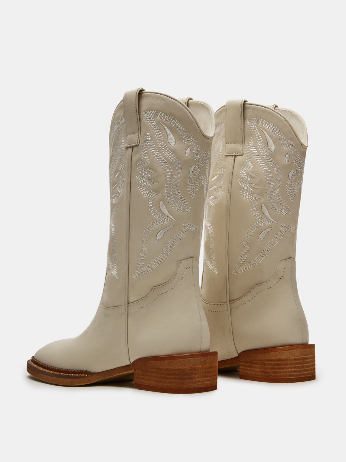 Bone Square-Toe Classic Embroidery Wide Mid Calf Cowgirl Boots