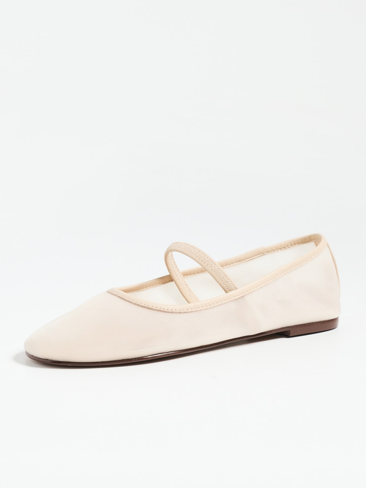 Nude Semi-Sheer Round-Toe Mesh Ballet Flats Mary Janes